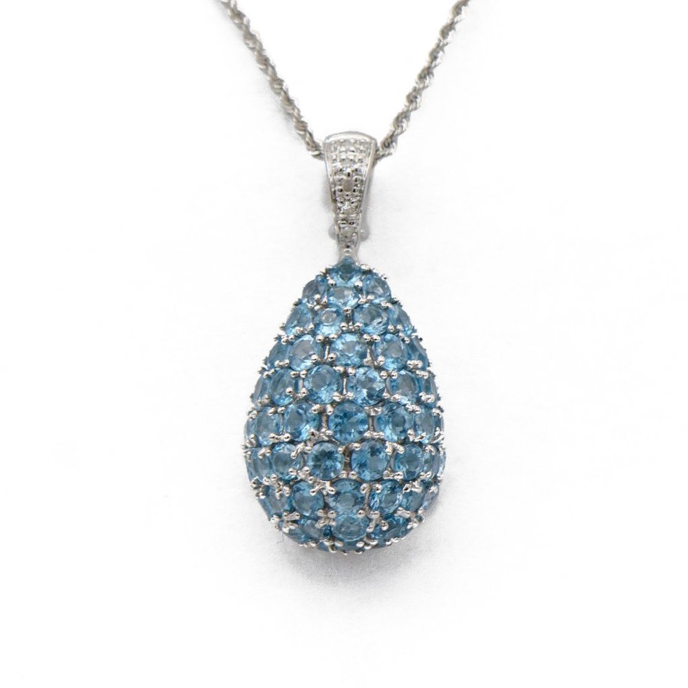 14k White Gold Blue Topaz Slide